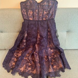 Elegant Purple Lace Strapless Dress